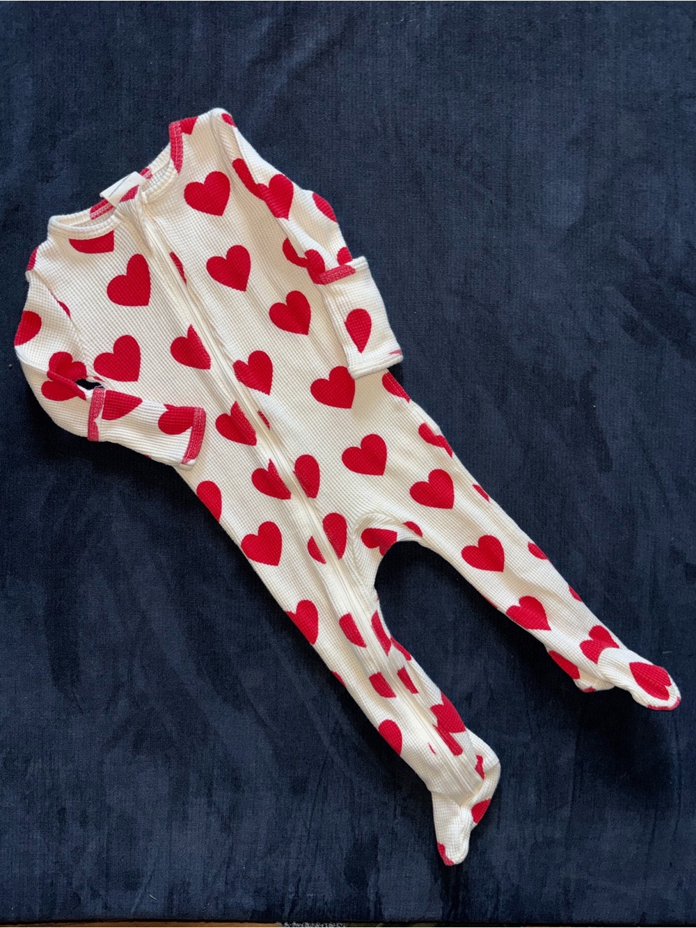 Spearmint love Heart-Print Zip One-Piece - Red Hearts waffle knit